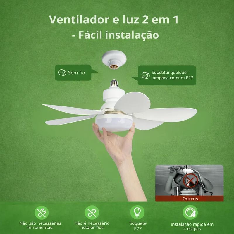 Ventilador de teto sendo rosqueado em um soquete E27 com a mão
